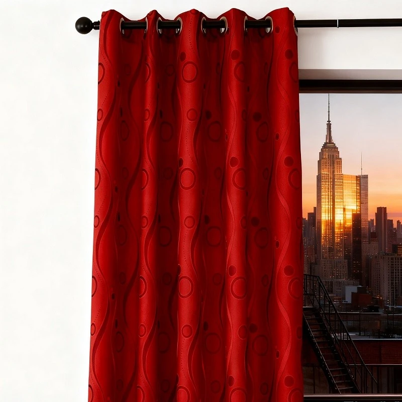 Red Cationic Jacquard Curtain factory